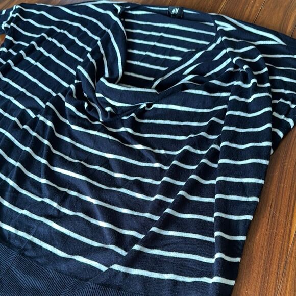 H&M White and Blue Drape Neck Sweater with Nautical Stripes Sz XS - Picture 5 of 7